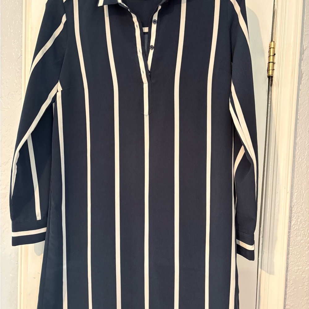 Tommy Hilfiger Navy and White Vertical Stripe Button-Down Shirt